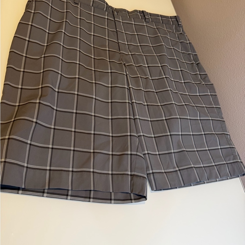 Nike Men's Black and White Plaid Shorts- Size 38
